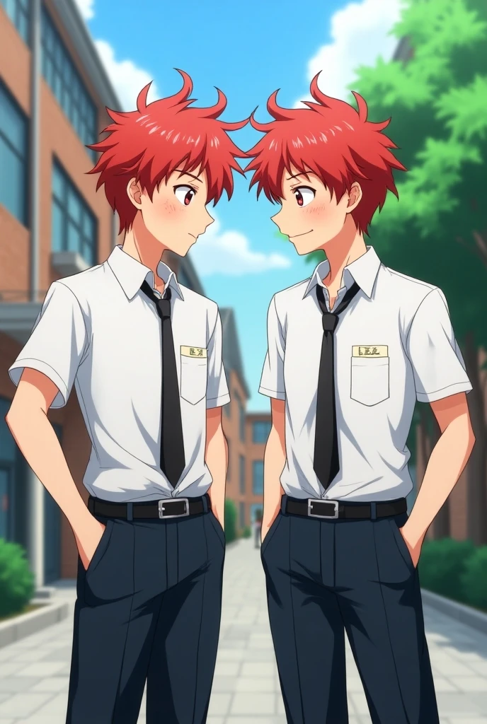 score_9, score_8_wonderful, score_7_wonderful, sauce_anime , STAR,Kirito, Male Focus,Red hair,Part 1: , Red Blazer, Black trousers,School,corridor,Red tie,Get on all fours and place your hands on the floor,Licking the penis,smile,Gay,Wearing a collar with a leash