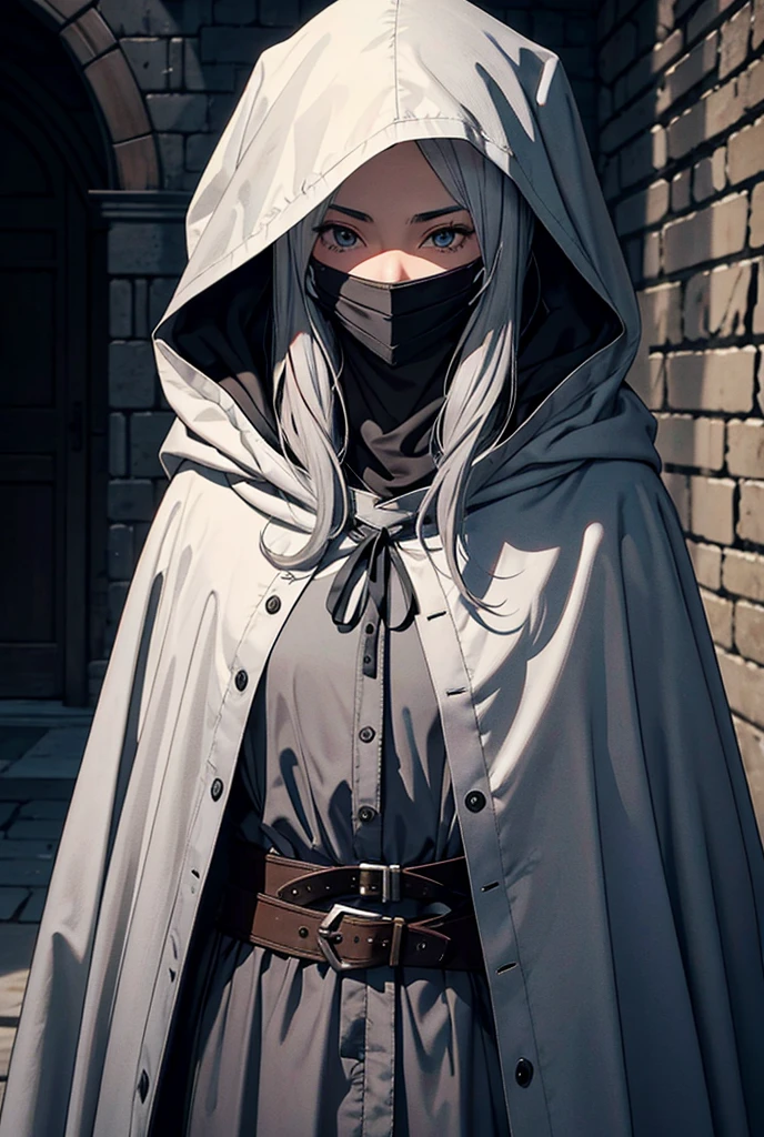(((Magazine cover))),((pale witch)), ((black cloak)), grinning, ((blindfold)), beautiful girl