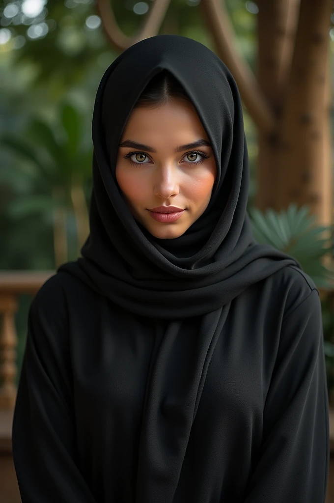 (((30 years old woman with ultra realistic face 4k blue eyes wonderful complexion black silk hijab with silk long sleeve black dress whole body is shown in paris at sunrise)))