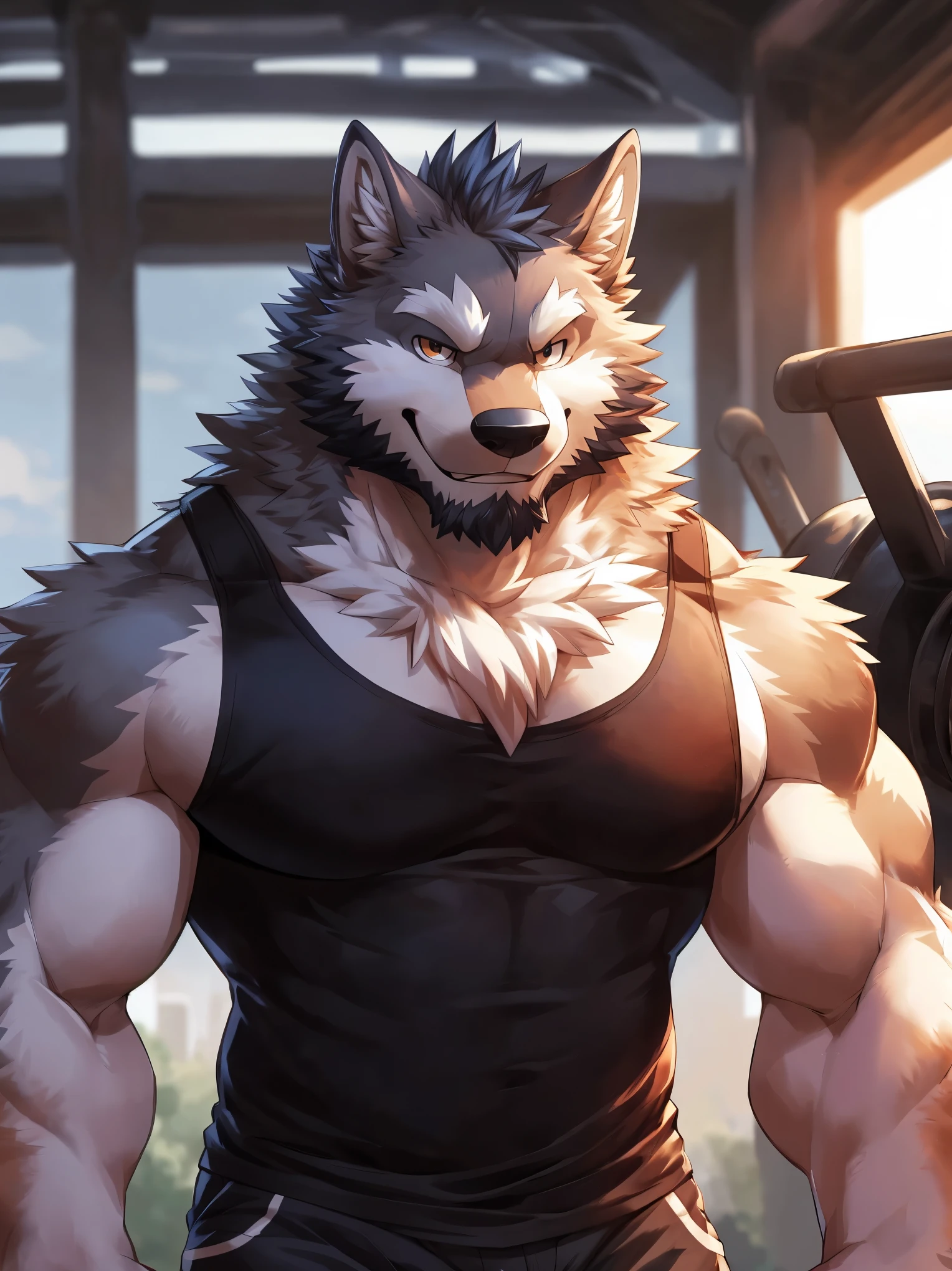 solo, kemono, (wolf), anthro (wolf), anthro, male, anthro male (wolf), anthro (wolf), tail,muscles, handsome, boxers, bulge, big abs, day, locker room, depth of field, perfect lighting, (light particles),(best quality),(masterpiece),(ultra detailed),sharp focus, light particles, smiling, cute, blushing, rippled muscles, closed eyes, ultradetailed face, ultradetailed eyes, looking at viewer, good looking, bareness, relaxing, ((detailed face)), seductive, teeth, sweated body