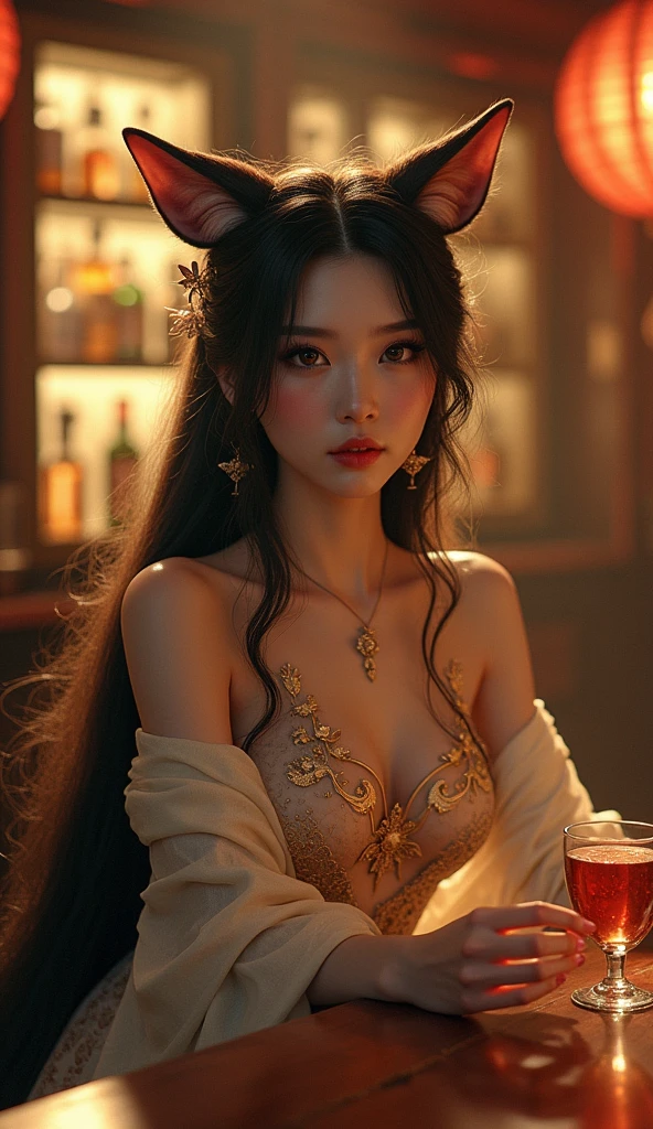 Best Quality, Masterpiece, Ultra High Resolution, (Realistic: 1.4)1 Girl, Absolutely Beautiful, Peach Blossom Eyes, Big Eyes, Long Eyelashes, Feminine, Enchanting, Big Breasts, Sexy, beautiful_face, Detailed Skin, Full Body, Jade Fire Tree, Jewelry, Solo, Earrings, (Fire: 1.3), Blur, Realistic, Lips, Red Gauze Dress, Shelfare, Glitter, Fair Skin, Skin Brightening, Flash White, Stockings, Clear Red, Baby Face