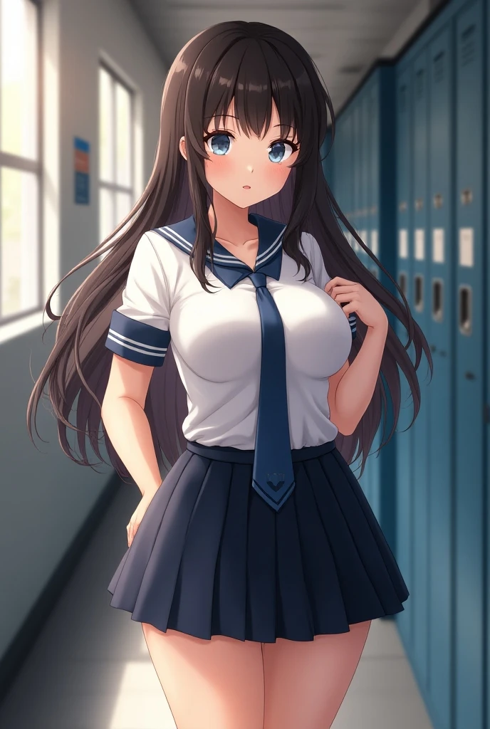 NSFW、Primary school students、child、Long Hair、((Small breasts、Small breasts、体型、Angry、Wounded Body、Blue ribbon))、((See-through uniform、mini skirt、garter belt、Fishnet tights))、Walking through the school corridors、Sweating profusely