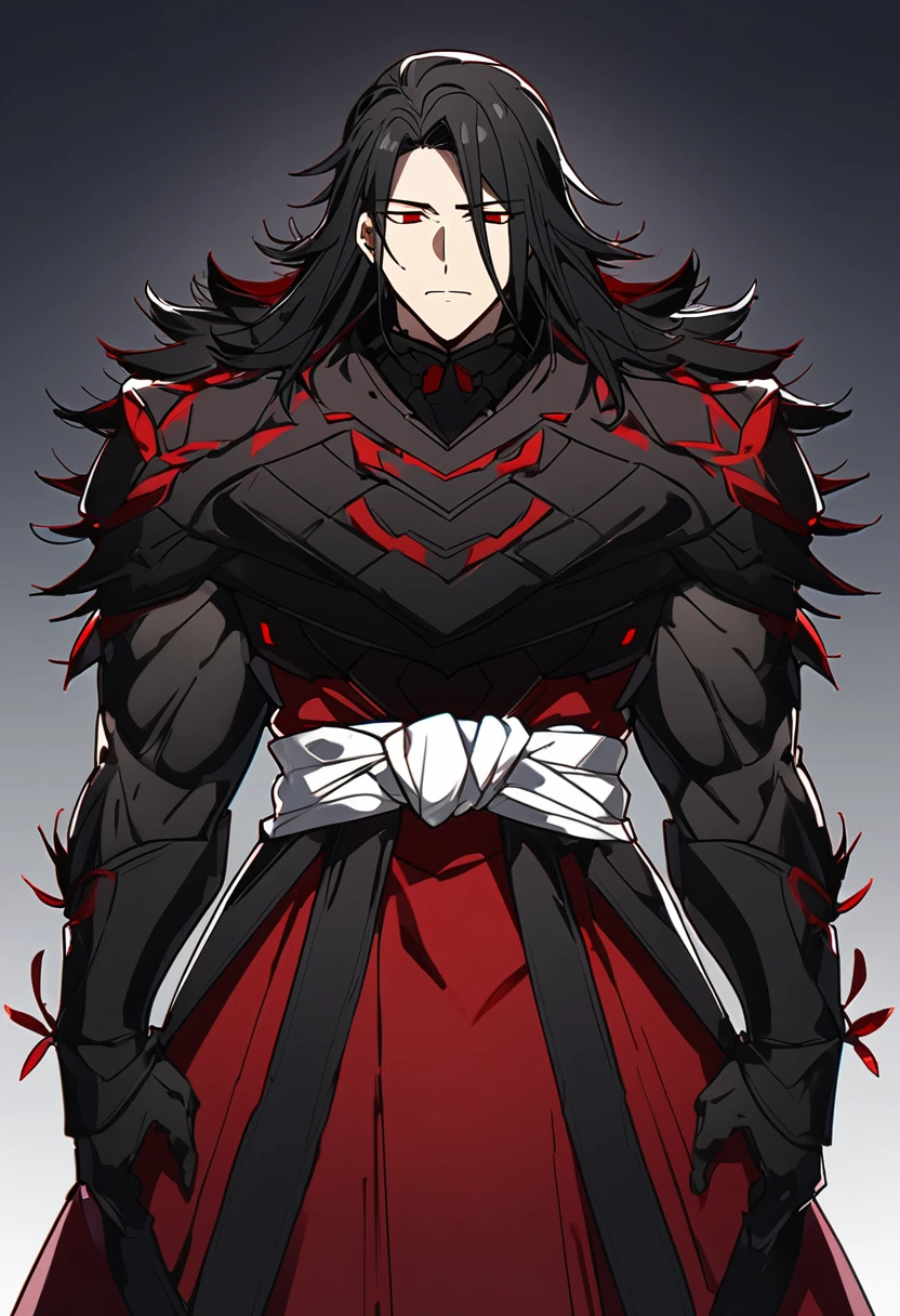 In terms of appearance, his shihakushō would be black with red accents, and his red robe would have a white sash tied around his waist. His black hair would be longer and wilder, and his overall appearance would be imposing and strong, 8k high definition