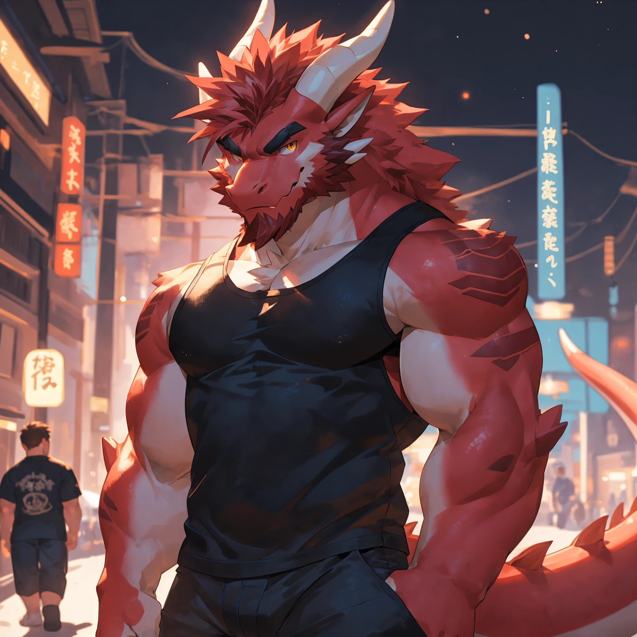 Masterpieceы, fluffy, Male, anthropomorphic,   Emirates dragon,veiny, athletic body, tender eyes, shiny body, Street Thug, anime, depth of field, perfect lighting, (Best quality),(Masterpiece),(ultra detailed), sharp focus, detailed background, black boxer, shirtless, fierce look, Soldier&#39;s look, whole body, Six pack abs, black nipples, black gloves,Glossy leather
