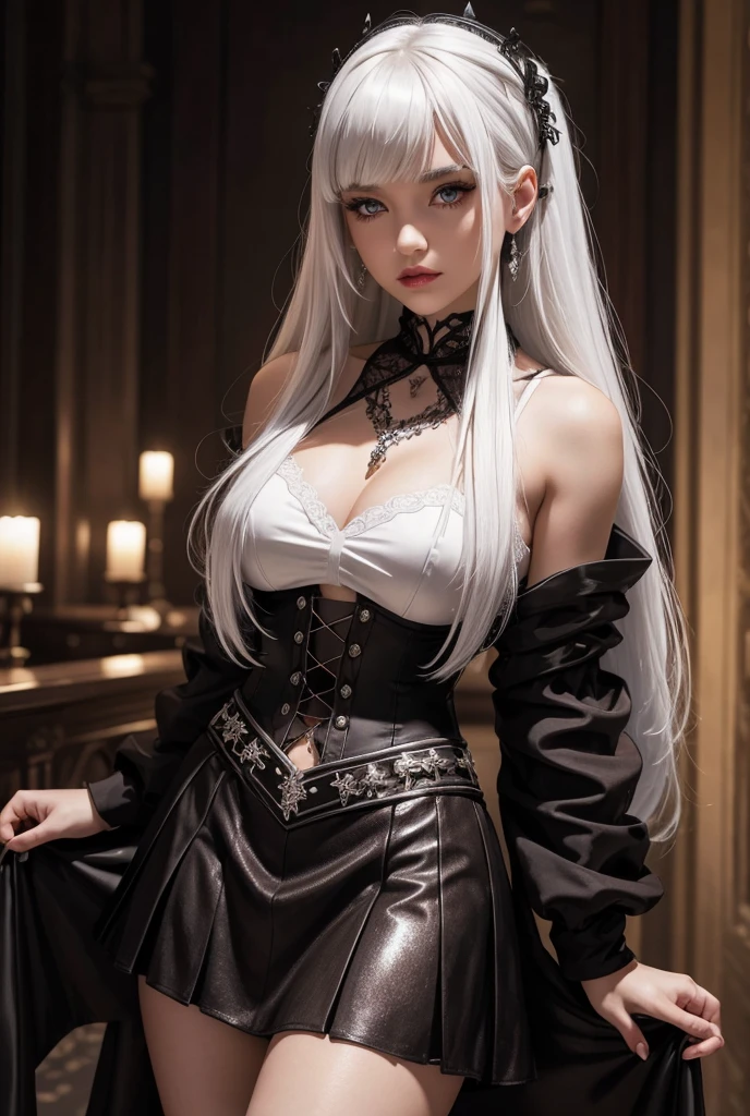 (best quality,4k,8k,high resolution,masterpiece:1.2),Super detailed,(actual,photoactual,photo-actual:1.37),gothic style,The atmosphere is gloomy,dark shadow,weird,unforgettable beauty,vampire girl,red eyes,Pale complexion,long hair,flowing long skirt,night view,Mysterious moonlight,hint of blood red,Gloomy and mysterious,Palette: deep black and rich purple,dramatic lighting,Ethereal and supernatural beings