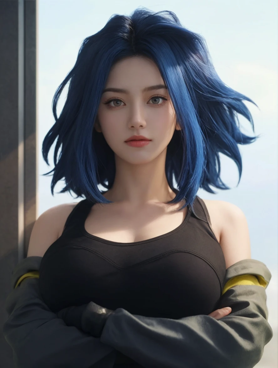 masterpiece, hinata\(boruto\), 1girl, solo, mature female, (((black dress))), tight skirt, ((modest outfit)), outdoors, looking at viewer, cloudy sky, perfect composition, detailed lips, big breast, beautiful face, body propotion, blush, (pink lips), ((long hair)), purple eyes, soft gaze, sad smile, super realistic, detailed, photoshoot, realistic face and body, realistic hair, realistic eyes, realistic nose, realistic lips, (((dark blue hair))), sleeveless dress