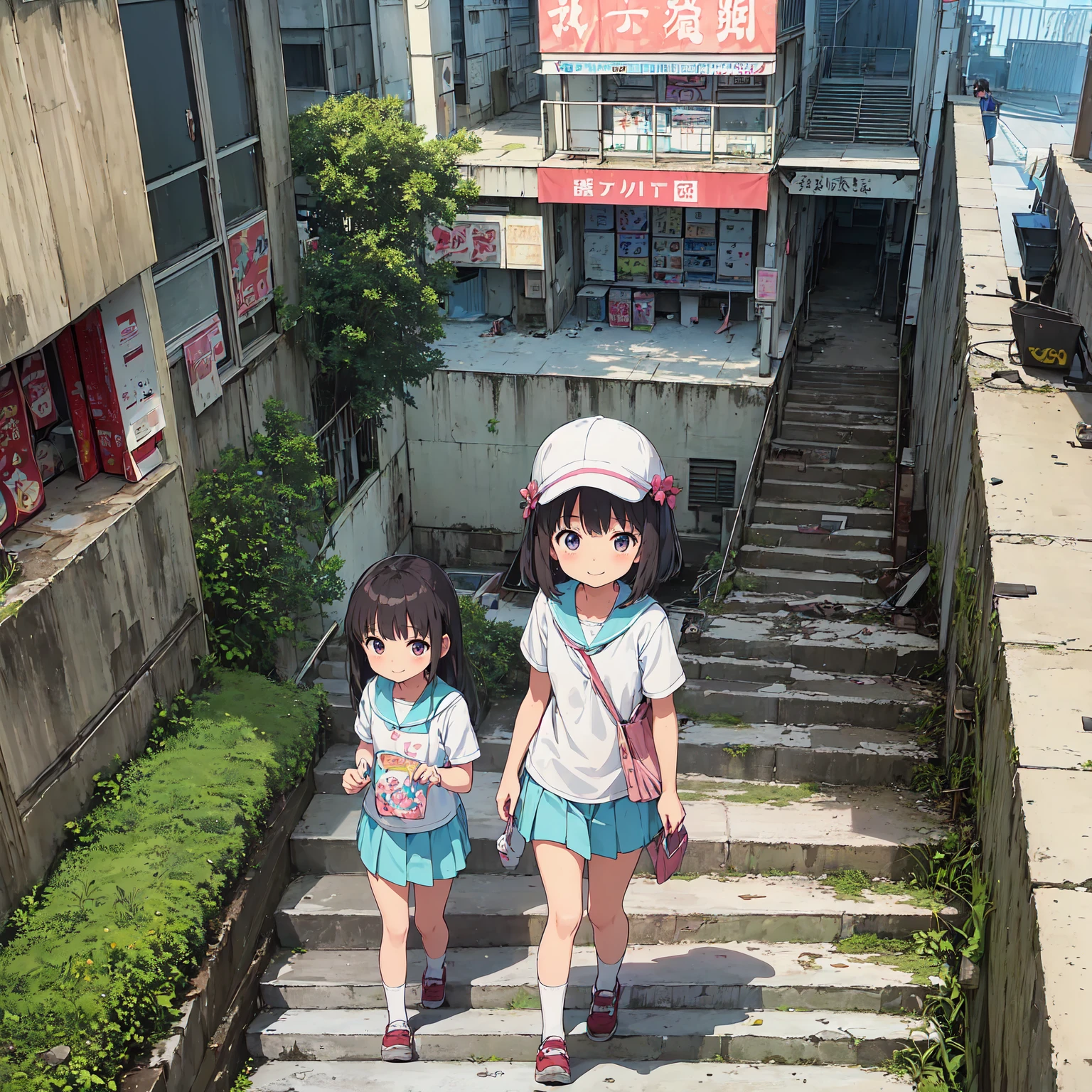 
(masterpiece、Detailed Anime)、(Three cute girls、Three elementary school girls、Summer clothes)、( old and dirty stairs in the housing complex、Battleship Island、Stairs to the basement、 shopping mall、Ruined hot spring town、Vending machines、garbage、Use waterways)、(Poor conditions)、(smile、fun)、smile、Happy school s、 Perfect Anatomy