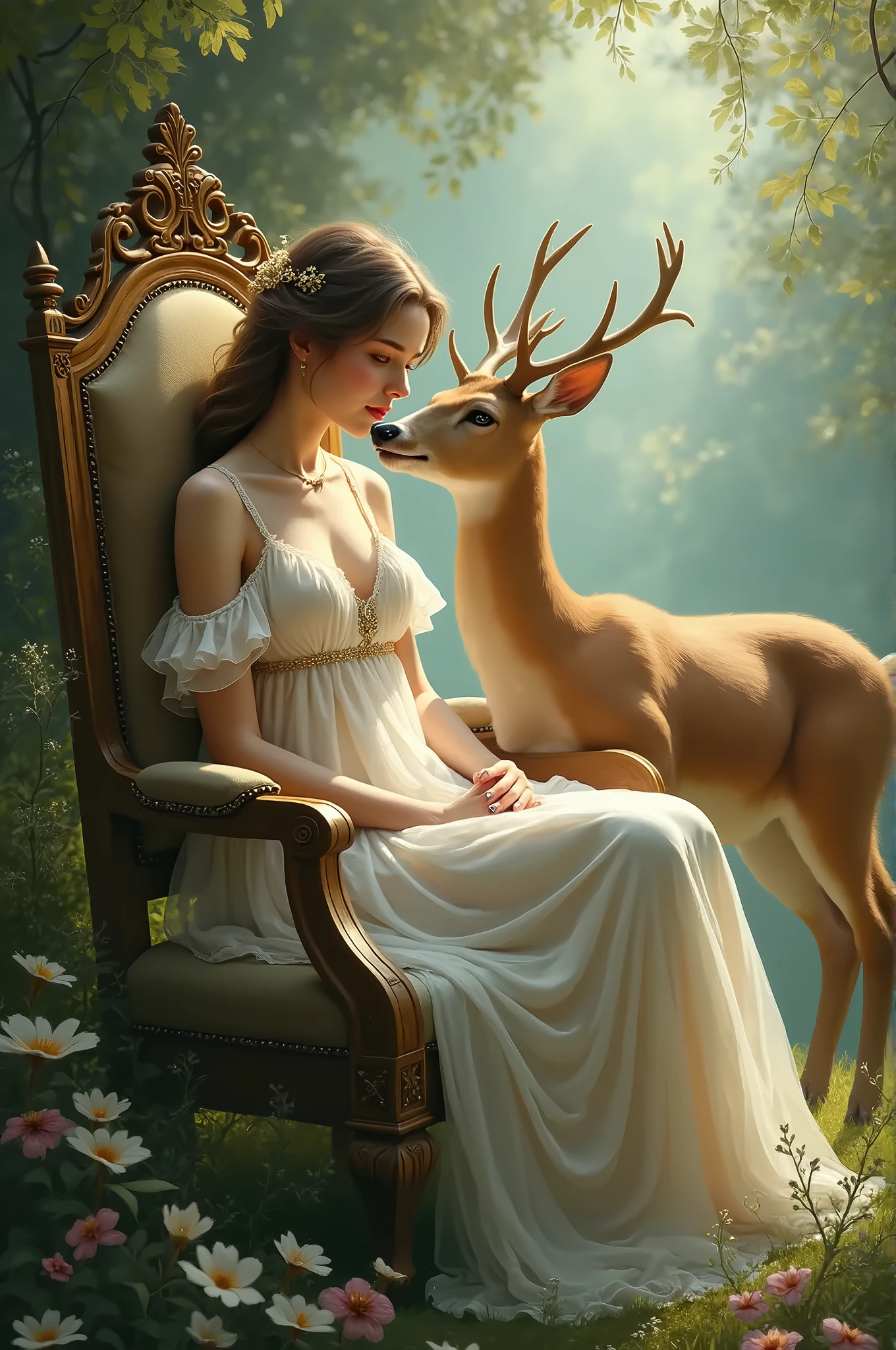 (there are a group of three naked womans taking a bath in river, deer, bow, archery, full body, cinematic screen, ethereal, detailed, alluring succubus, ethereal beauty, perched on a cloud, (fantasy illustration:1.3), enchanting gaze, captivating pose, otherworldly charm, mystical sky, soft colors, (detailed cloudscape:1.3), (high-resolution:1.2), ((masterpiece)), (best quality), HDR, ((masterpiece)), (best quality), HDR, FEMME,artistic, Soft color palette, windblown flowers, Sparkle, magical photography, Soft smooth lighting, Light background,[light smile], expressionless, river, forest, rock, dramatic sky, warmtone, woman running,, a mature sad female, ethereal, large breasts, vivid color, bare shoulders, arms down, armpits, thighs, [light smile], expressionless, masterpiece, 8k resolution, fantasy art, ((high jumper's body proportions)), ((((no panties)))), ((no panties))), ((( No pants))),(((No socks)))),(No skirt)))),((No shoes)))),((Dynamic posture)))), (Full body))), (Greek feet), (Carefully groomed nails),((Delicate and small toes, perfect toes))), (Camel toes),((Correct anatomy)),((Correct dissection))),( Clothing: high slit design, white flowers cut at the waist, perfectly blending with the figure))), (((the world of clouds and mist))), (the clothes are painted with dirty and blood )))),
