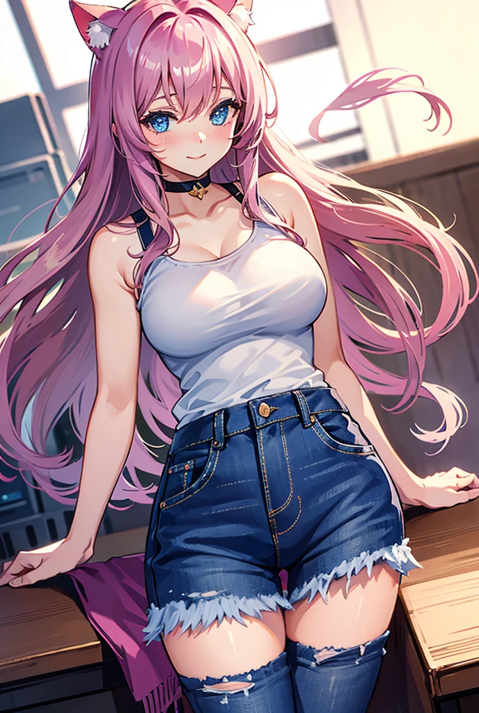masterpiece, best quality, photorealistic,(focus face:1.3), (indoors:1.2), beautiful lighting, cinematic lighting, bedroom, on bed, lamp, poster,two girlAND two girl,yae miko, pink hair, teasing, smug, smirk, head tilted, knee up, looking at viewer, glossy skin, sitting, medium breasts, dolphin shorts, denim, navel, midriff, nose blush, necklace, (sneakers:1.2), leaning on person,genshin impact,
AND two girl,raiden shogun, purple hair, purple eyes, serious, blush, looking at viewer, single braid, shirt, long hair, crossed legs, glossy skin, knee up, arm rest, sitting medium breasts, dolphin shorts, denim, smile, necklace,(sneakers:1.2), looking at another, half closed eyes,genshin impact,