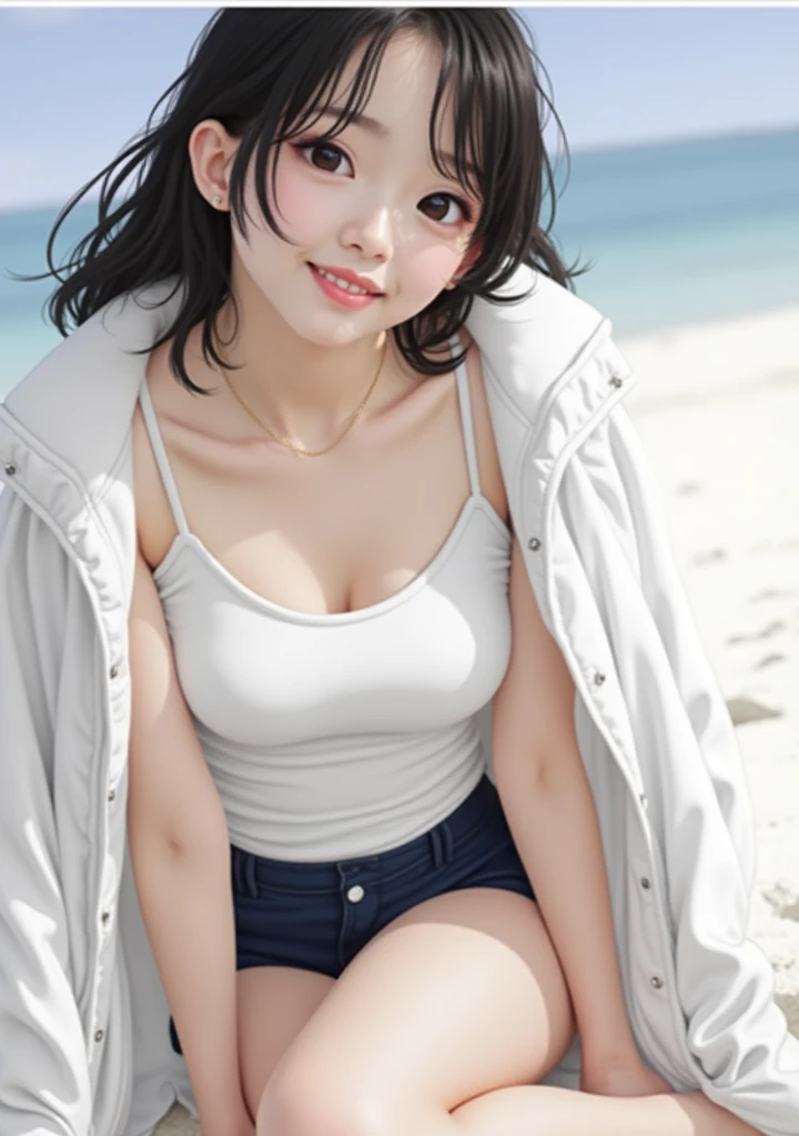 score_9,score_8_superior,score_7_superior,8K, High resolution, 5 years old、beautiful girl, bright black hair, Thin Hair, Small face, cute、Highest quality,Japanese face、small mole on the corner of the eye,((Puffy eyes))、(superior目づかい)、Short Bob、Look at the opponent、Beach、口角superiorがる、Beautiful legs、Flower Hair Ornaments、sexy、Sensual、Blushing、Masturbation