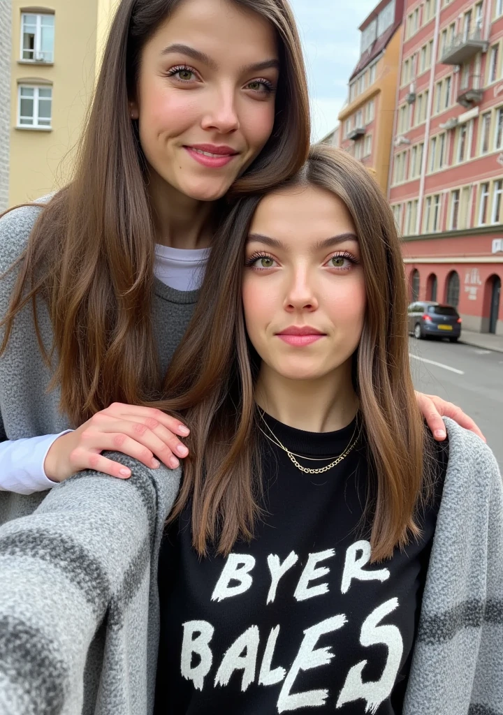 twin sisters, the bald sister shaves the head of the long hair sister
