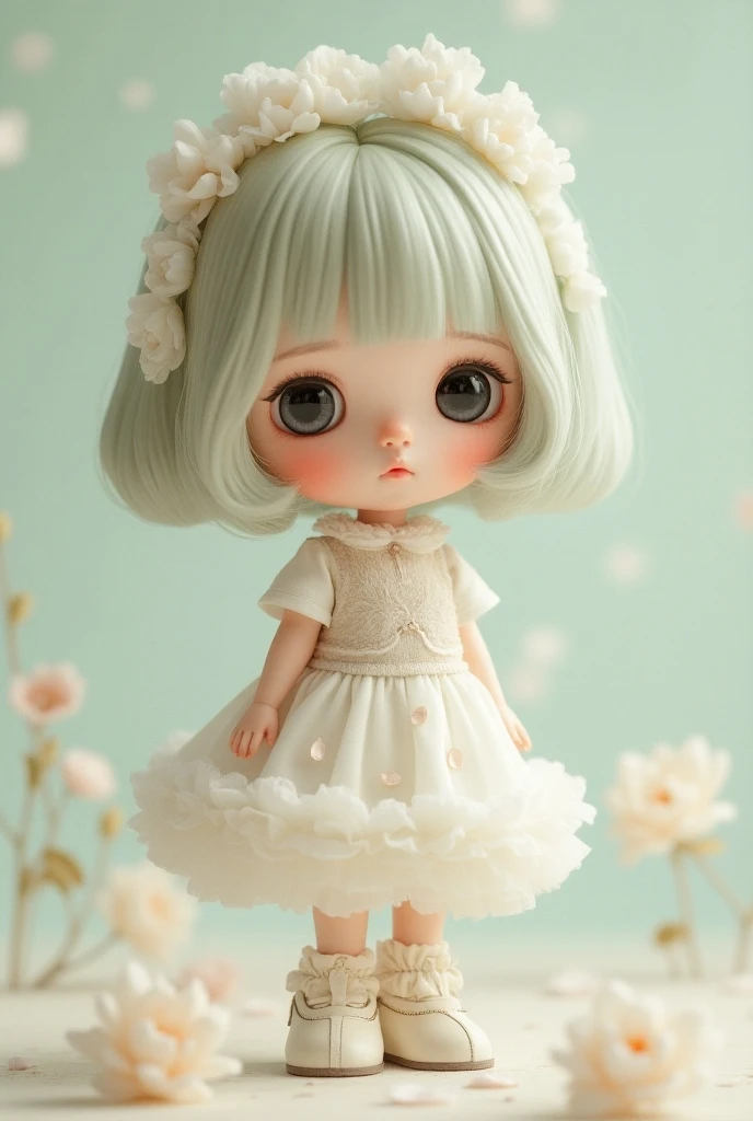 green_eyes,1girl,doll, doll joints,pale, white hair,dress,masterpiece, best quality, full body, <lora:luts-000004:1:MIDD>