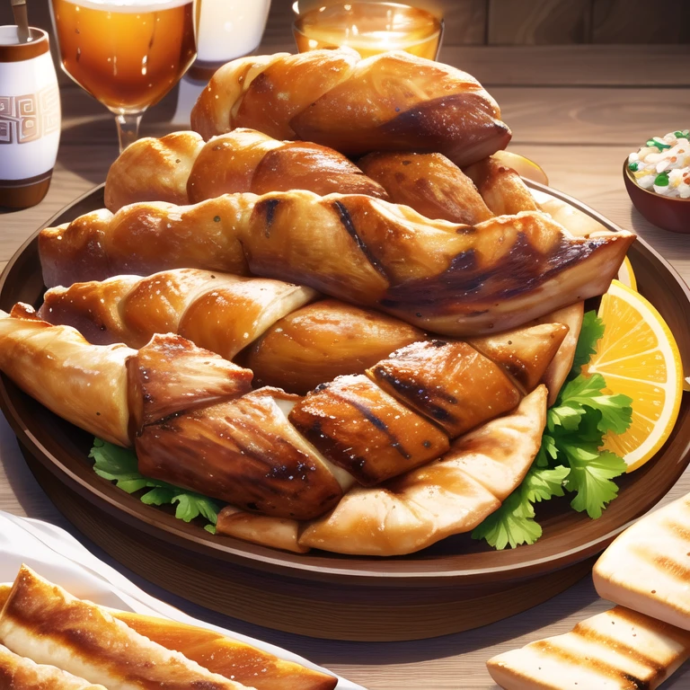 (hyper extreme detailed), (masterpiece), (hyper extreme), (photorealistic), CG, (colour:1.2), food Greek, Souvlaki Pita, Grilled, Wrap, Pita bread, Meat, Tzatziki sauce
,