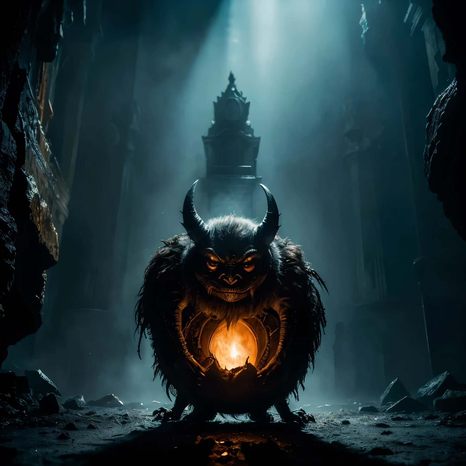 a grotesque monster hatching from a magical furry egg, dark fantasy, Guillermo del Toro style, cinematic lighting, dramatic composition, highly detailed, intricate textures, moody atmosphere, gritty realism, rich color palette, chiaroscuro lighting, supernatural elements, horror vibes, imaginative creature design, powerful presence, ominous mood, masterpiece, photorealistic, 8k