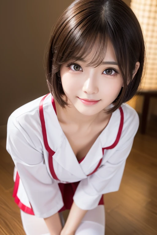 (8K、top-quality、​masterpiece:1.2)、(reallistic、Photorealsitic:1.2)Alafed Girl, chiho, iwakura lain, closeup Iwakura Lain, With short hair, Shiori Teshirogi, Kotegawa Yui, She is 16 years old, sui ishida with black hair, lain iwakura, girl cute-fine-face, Clear pubic contours,(Small breasts), hight resolution, ighly detailed, top-quality, [​masterpiece:1.6],, ighly detailed, nffsw, finely detail, top-quality, , Cinematographic lighting, 1girl in、Cute Japan Girls、perfect body type、, Cute droopy eyes、Beautiful big eyes、ultra-detailliert、hight resolution、Transcendent beauty　top-quality、​masterpiece、majicMIX Real、(Raw photography:1.2)、(Photorealsitic:1.4)、Home Kitchen　in a house　dressing gown　pajama t-shirt　Living together in pants　Room of the Rising Sun　Smiling smile　Embarrassed look　Apron