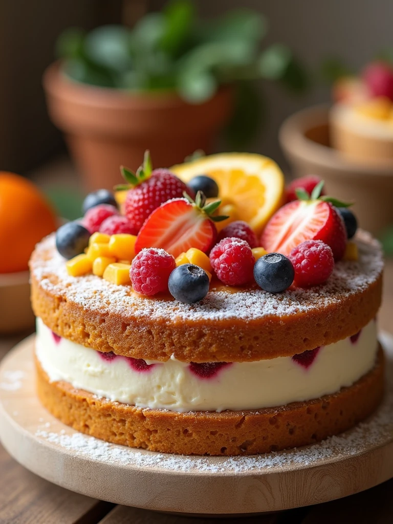 (Best Quality,Very detailed depiction, Incredible High Resolution,Photographic images,),Pictures of the gorgeous cake buffet ,Delicious looking cake, Wide Variety of Cake Types , Lots of cakes are shown in the picture,Seasonal Fruits 