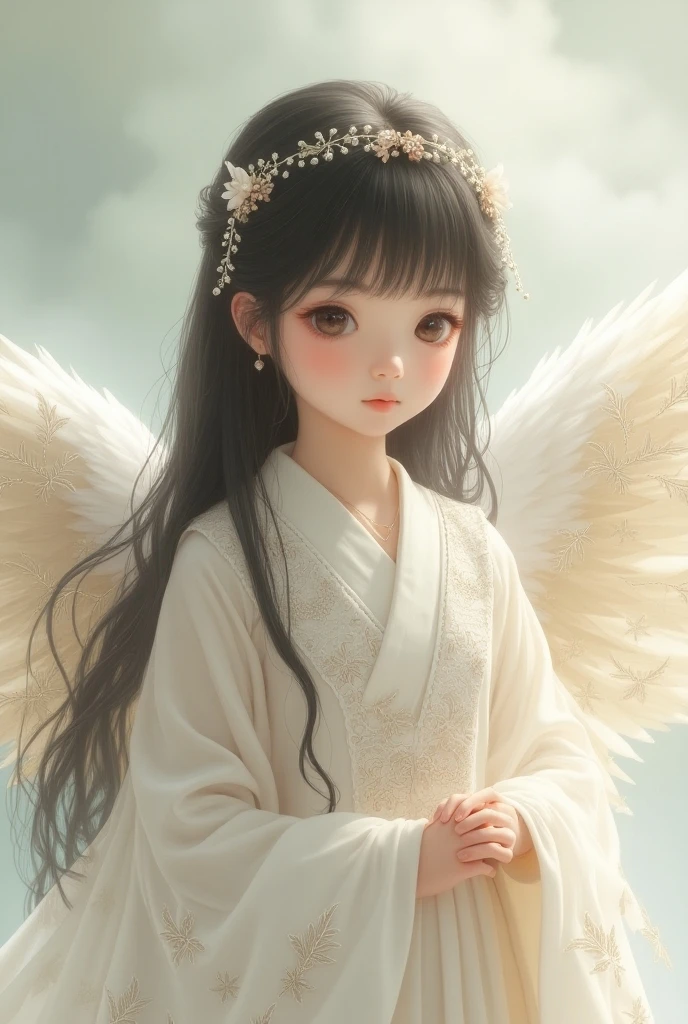(Angel wings、😇、a smile、😌🥰Archaic Smile).hyper realstic、Ultra-realistic、Depiction of the human body without distortion、Monna Lisa、Woman in the Arms、Near and far law、Three-dimensional、Contemporary painting、moderno、world masterpiece、collection、Homage to the art or artist work of Picasso and Renoir, Not sentimental、Excellent portrayal、Gentle expression、More detailed character faces, Serious competition、Compositions like paintings、(Konmutsuki_Gacha_Series 1, punk_rosette), Realistic、Delicate brushwork、aqua color flowers, (Full body, elegant flowers background)
