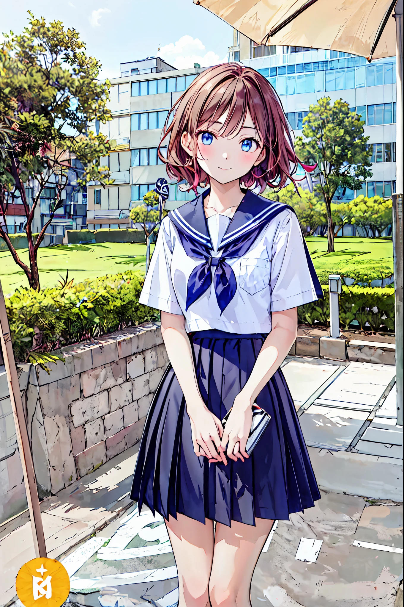  1 girl, 中程度の長さのBrown Hair,    and enchanting gray-blue eyes that shine like stars ,     school uniform , White top,   Black Skirt  , classroom,   High Resolution  , Ultra-clear, 8k, masterpiece,    staring intently at viewers，  The depth of the boundary is written , Brown Hair，  shortcuts，Messy Hair，Short braided hair，Neat，Slender beauty，Correct posture，Small breasts，Beautiful legs，   and enchanting gray-blue eyes that shine like stars ，Droopy eyes，Vibrant colors,  beautiful eyes,A delicate smile, Textured Skin,  best quality ,  gentle and beautiful woman  , Anime style ､