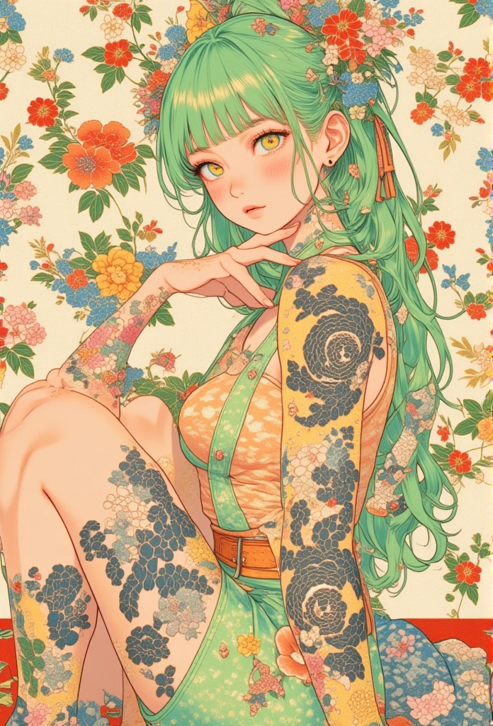 NFSW, Masterpiece, best quality:1.2, 1 girl, solo, striking teal and black bob-cut hair, (petit, tiny breast, small tits) tattoos, minimalist room with smut details at the wall, totally naked, (face dirty with sperm, piss and spits), geometric rug, contemporary art, edgy, stylish, bold aesthetic. (tattoos at the back like an eagle ace, breast, write "Mettallica" in the butt (((taiwanese girl with tattoos, inked, dark green hair, tattooed, with tattoos, anna nikonova aka newmilky, green hair, short unkempt green hair, style of ink)))