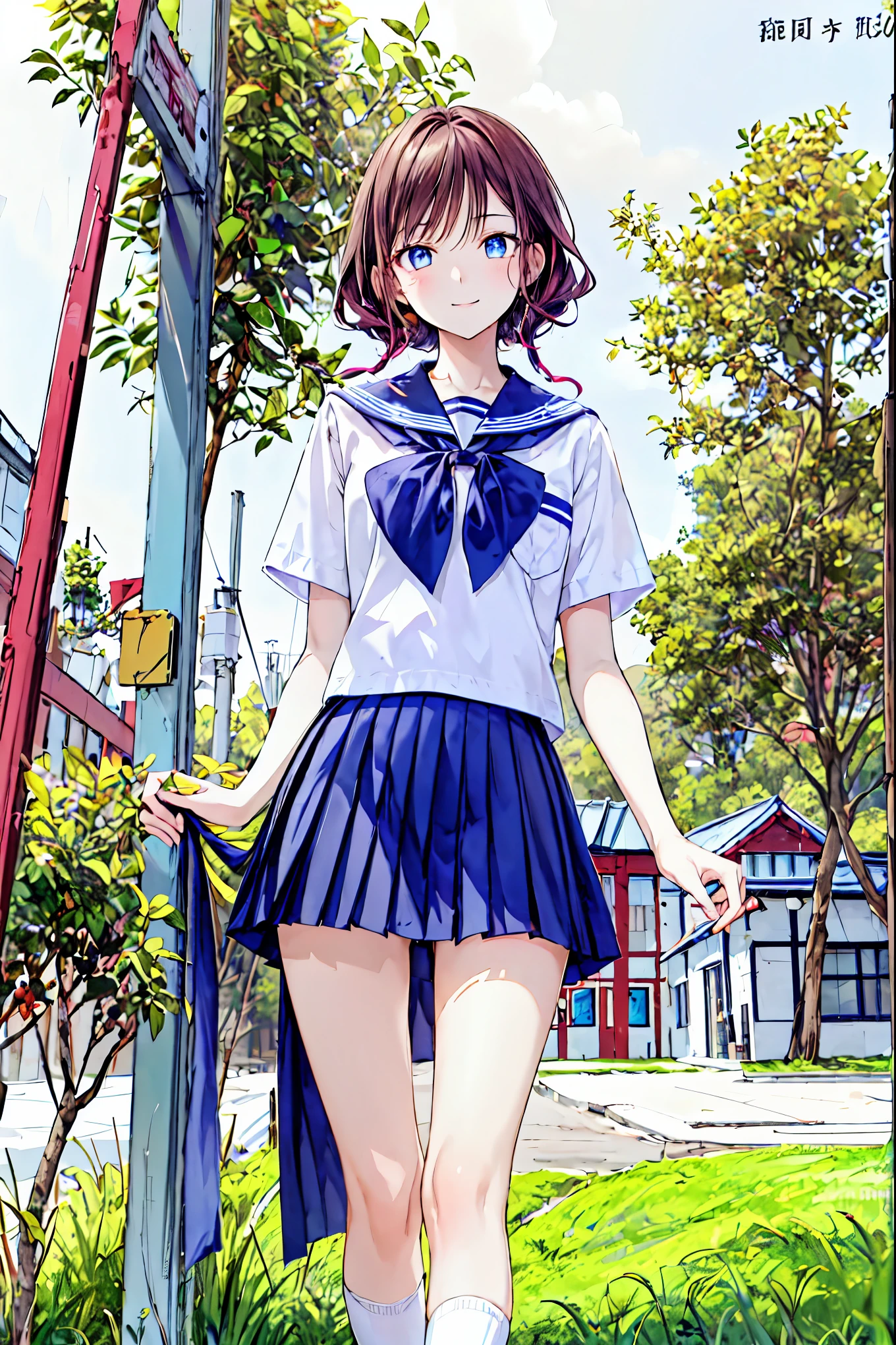  1 girl, 中程度の長さのBrown Hair,    and enchanting gray-blue eyes that shine like stars ,     school uniform , White top,   Black Skirt  , classroom,   High Resolution  , Ultra-clear, 8k, masterpiece,    staring intently at viewers，  The depth of the boundary is written , Brown Hair，  shortcuts，Messy Hair，Short braided hair，Neat，Slender beauty，Correct posture，Small breasts，Beautiful legs，   and enchanting gray-blue eyes that shine like stars ，Droopy eyes，Vibrant colors,  beautiful eyes,A delicate smile, Textured Skin,  best quality ,  gentle and beautiful woman  , Anime style ､