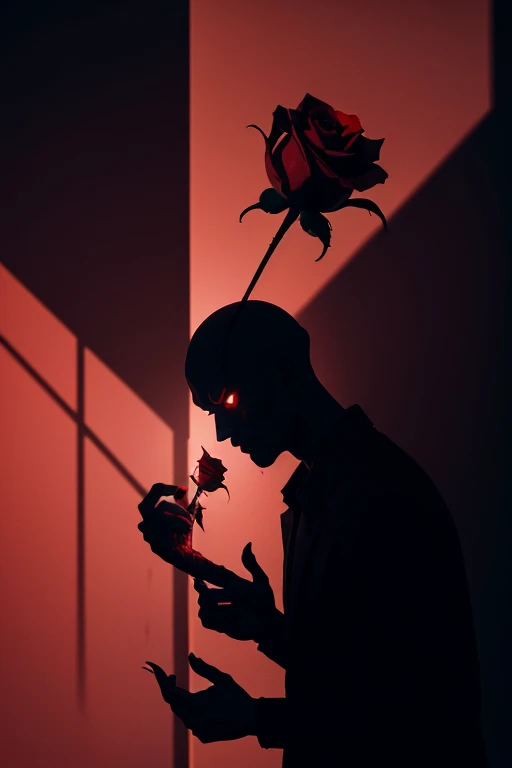 A creepy creature holding a rose and Blood in his eyed