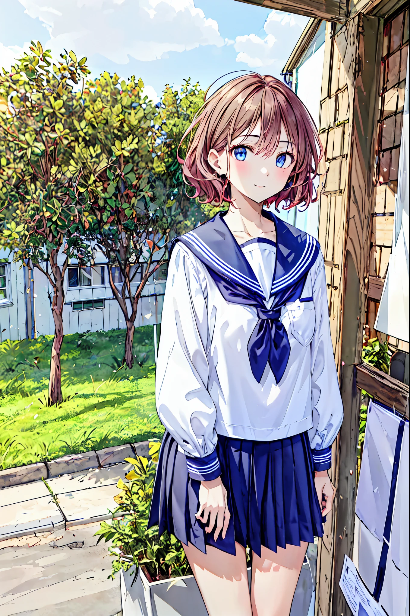 1 girl, 中程度の長さのBrown Hair, and enchanting gray-blue eyes that shine like stars , school uniform , White top, Black Skirt , classroom, High Resolution , Ultra-clear, 8k, masterpiece, staring intently at viewers, The depth of the boundary is written , Brown Hair, shortcuts,Messy Hair,Short braided hair,Neat,Slender beauty,Correct posture,Small breasts,Beautiful legs, and enchanting gray-blue eyes that shine like stars ,Droopy eyes,Vibrant colors, beautiful eyes,A delicate smile, textured skin, best quality , gentle and beautiful woman , Anime style 、