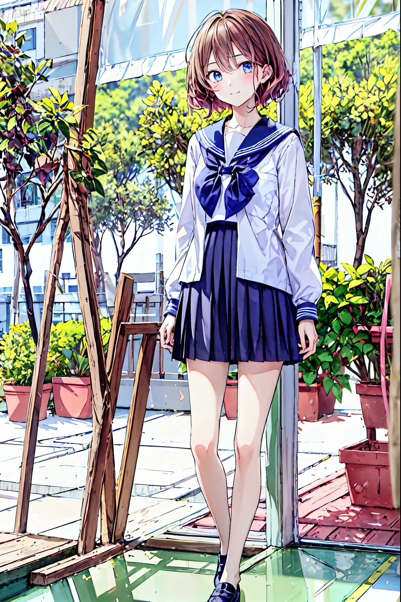  1 girl, 中程度の長さのBrown Hair,    and enchanting gray-blue eyes that shine like stars ,     school uniform , White top,   Black Skirt  , classroom,   High Resolution  , Ultra-clear, 8k, masterpiece,    staring intently at viewers，  The depth of the boundary is written , Brown Hair，  shortcuts，Messy Hair，Short braided hair，Neat，Slender beauty，Correct posture，Small breasts，Beautiful legs，   and enchanting gray-blue eyes that shine like stars ，Droopy eyes，Vibrant colors,  beautiful eyes,A delicate smile, textured skin,  best quality ,  gentle and beautiful woman  , Anime style ､