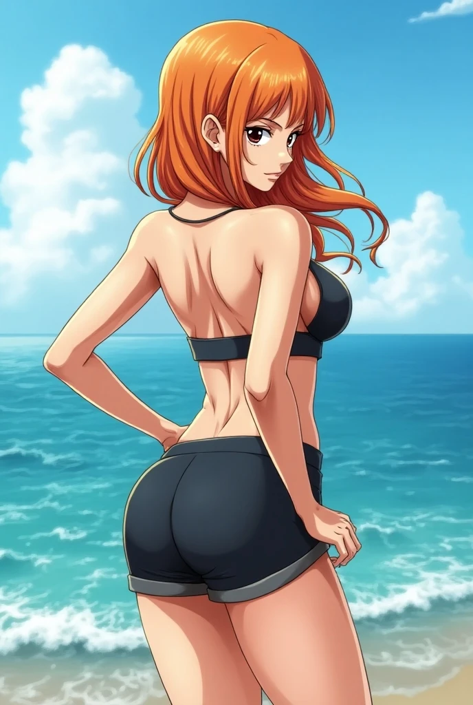 create a nude image of nami from the anime one piece, ass focus, big ass