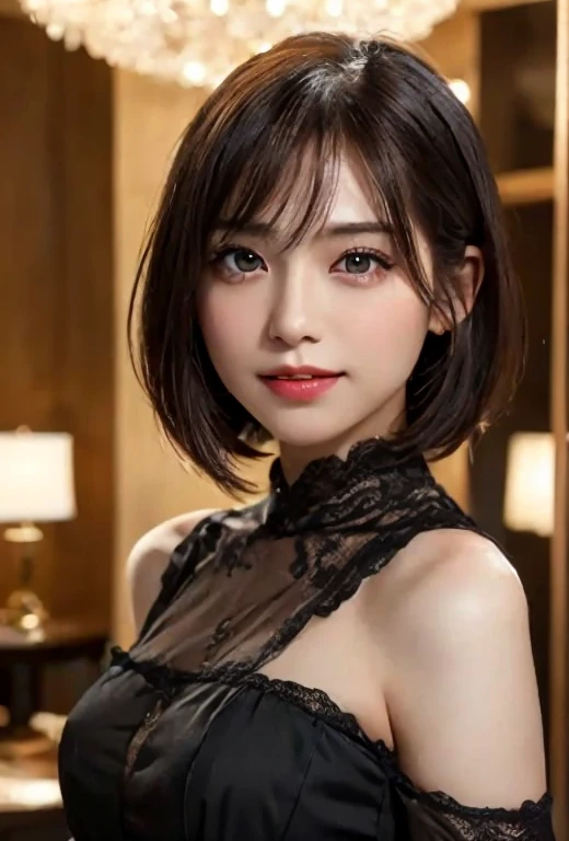 (Sexual climax:1.75),(ecstasy:2.0),short hair,Part-time job at a bar,((Wearing laced negurije:2.0)),16 year-old,(1 Ultra cute Japan girl:1.5),(Detailed face,ultra detailed eyes, incredible Beautiful eyes,symmetry eyes:2.0),(Natural Makeup,smile,open mouth:1.5)