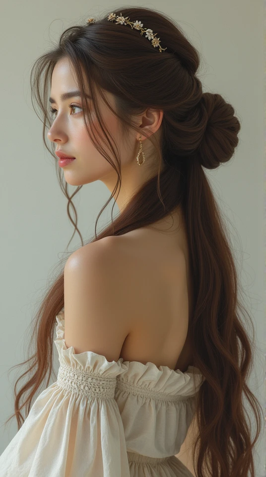 ((Best quality, 8k, Masterpiece :1.3)), 1girl, Pretty woman with emphasizing slender abs :1.3, (random hairstyles, gigantic breasts :1.6), Casual outfit :1.2, Indoor, Ultra-detailed face, Detailed eyes, Double eyelid