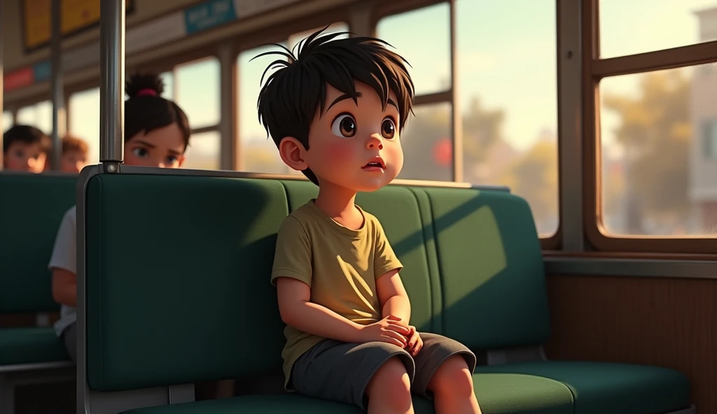 young boy sitting in bus 