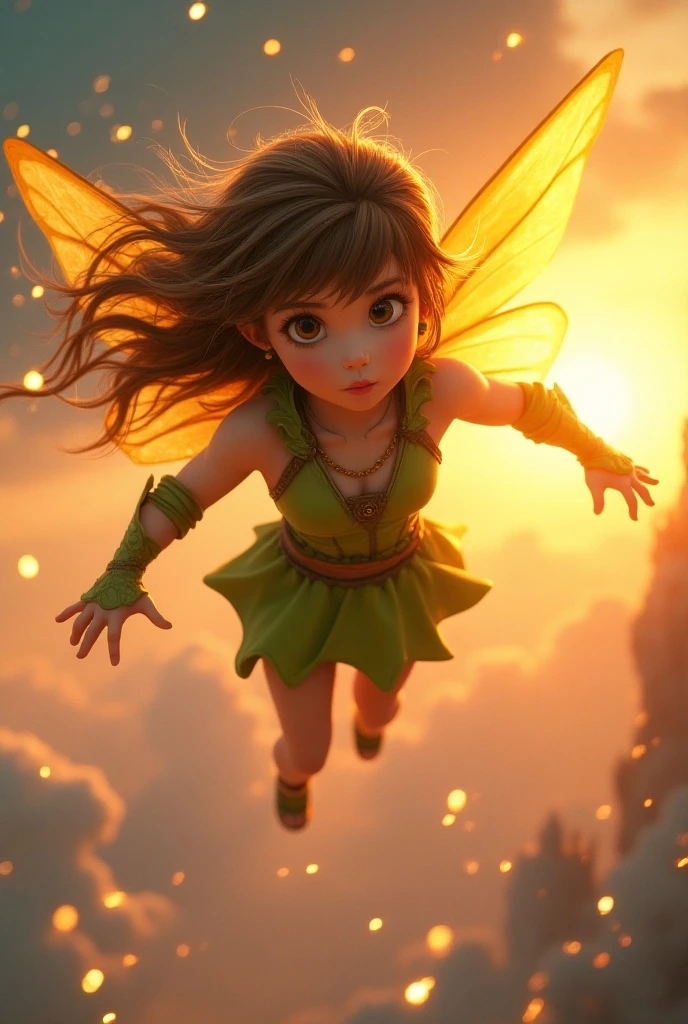flying fairy, yellow flying fairy, sunrise, little flying fairy