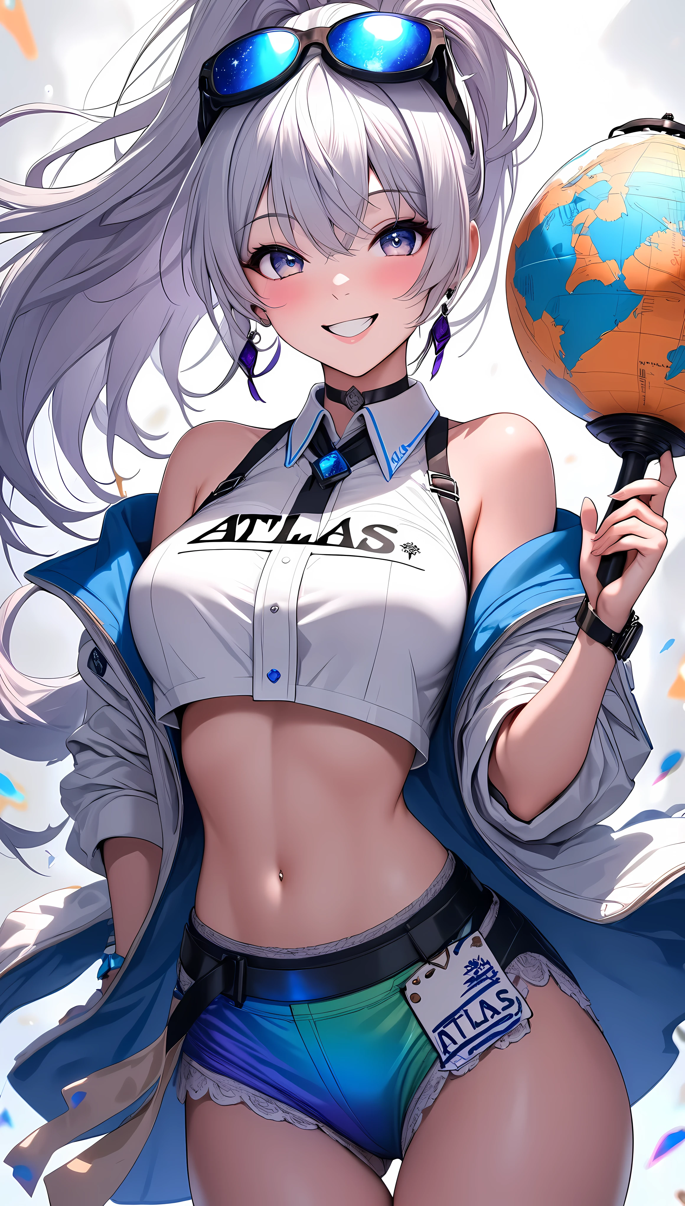 (masterpiece,  best quality:1.2), I'm holding a sign with my hand, ((( “Atlas” written on it :1.67))),  1 girl, Alone, \ characters "Atlas"\,  holding a name tag in her hand smiles at you with a smiling smile,  An aphrodisiac aura that makes viewers want to cheer , 