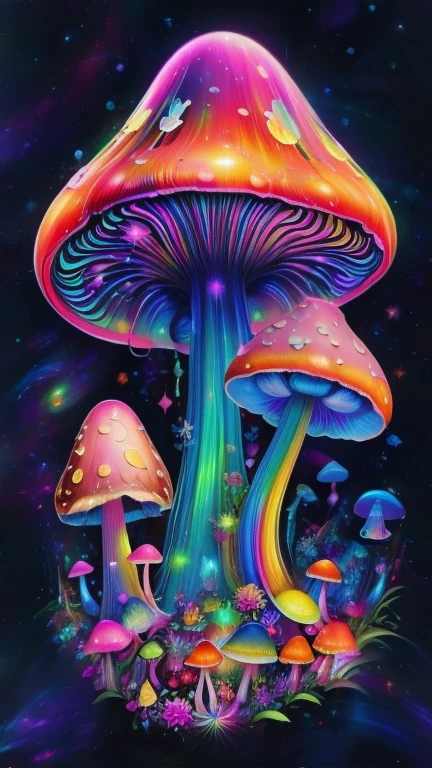 Close-up of Mushrooms with sky background, psychedelic muMushrooms dream, psychedelic muMushrooms, neon muMushrooms, , Fantastic Mushrooms, magic muMushrooms, fluorescent muMushrooms, glowing muMushrooms, Mushrooms, colorful muMushrooms, trippy art, muMushrooms milky way, muMushrooms, Psychedelic Illustrations, Poster from black, bright velvet, , Just ding, trippy art style, psychedelic glowing colors