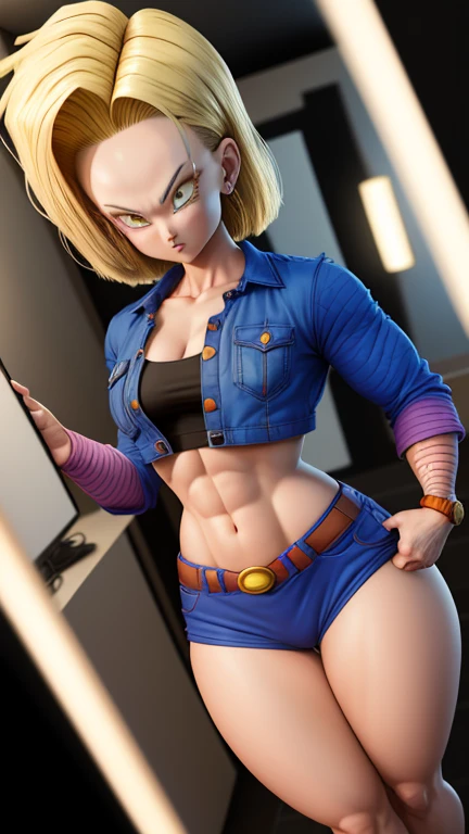Caulifla, 1girl, muscular female,(smile,embarrassed:1.3), ssjcaulifla, blonde hair, aqua eyes,(naked:1.3), bracers, (masterpiece, best quality, extremely detailed 8k, ultra hd, ultra-detailed, highly detailed, highly realistic, photo realistic), (beautiful realistic face, detailed realistic face), highly detailed realistic skin, sharp focus, ,in the gym, gym set up in the background , costly gym,large breasts,erected nipples,see through nipples,cleavage,dynamic pose,dynamic angle,ass,from behind,(sweat:1.1),sexy pose for photo,look back