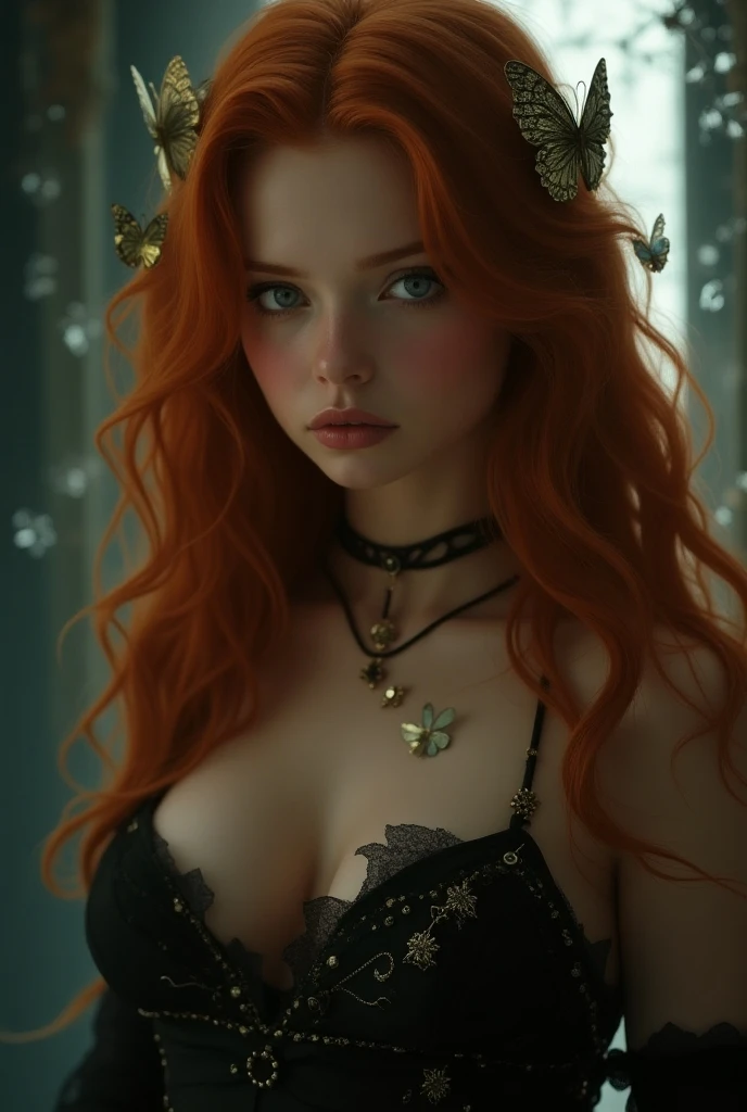 (solo, full body photo:1.3), (action packed:1.3), (haze, fog, mist:1.3), chiaroscuro, best quality, photorealistic, 1woman, (cute), (24yo:1.2), redhead, long ginger hair highly detailed, 1700'S, digital photography, art by artgerm and ruan jia and greg rutkowski surreal painting gold butterfly filigree, broken glass, (masterpiece, sidelighting, finely detailed Fashionable eyes: 1.2) (perfect oval large eyes that gazes at the viewer), beautiful detailed face, blue gorgeous perfect eyes, (blonde hair ponytail), (attractive young woman:1.3), (thick amazing hair), (seductive:1.1), (blushing:1.1)