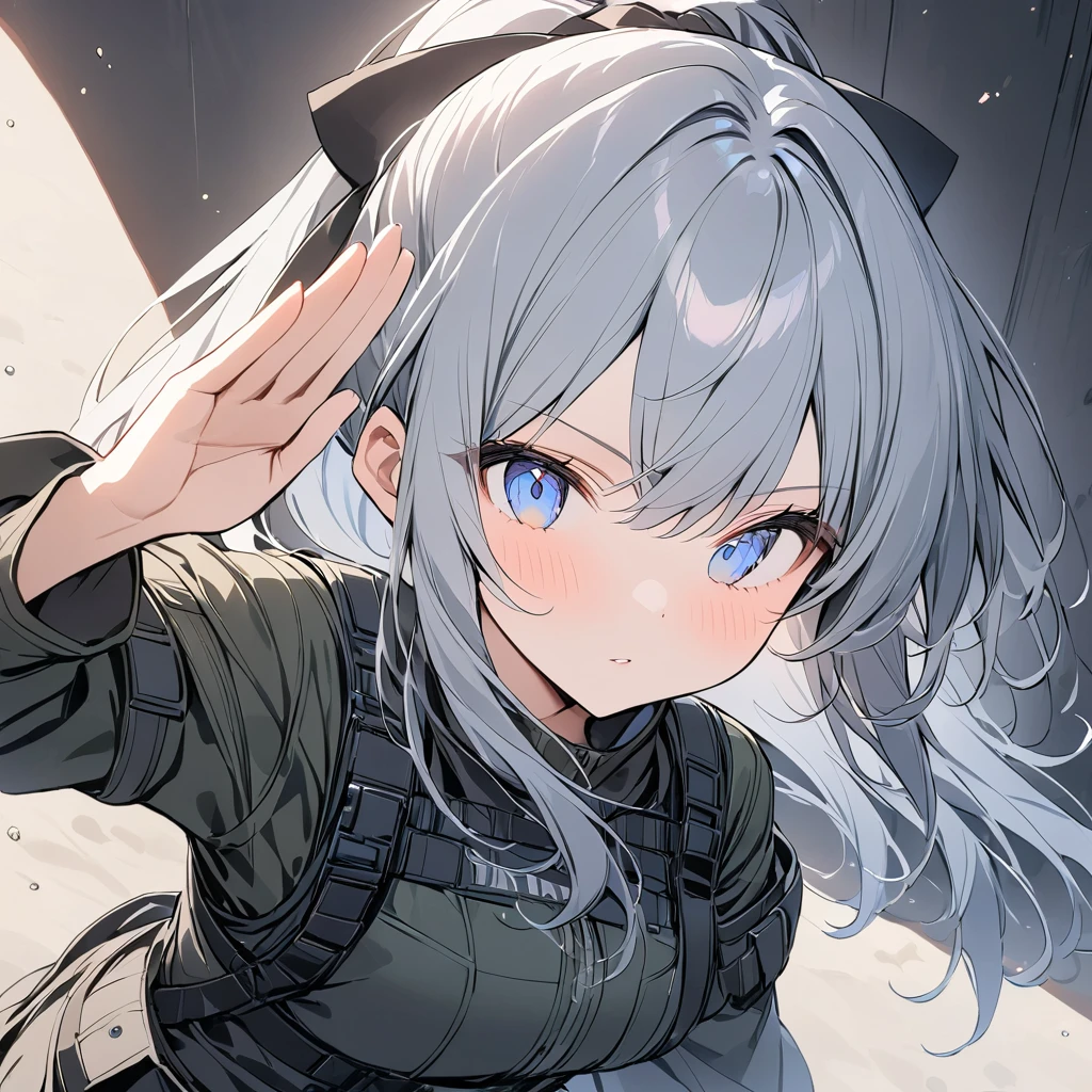 depth odebt debtield, Shine, blurry debtoreground, debt/2.8, , 超 High Resolution , ((masterpiece)), high quality, Super detailed, 最high quality,  High Resolution ,(salute:Right hand),Special Forces Girls, ponytail on background,Bulletproodebt vest,Black Hat