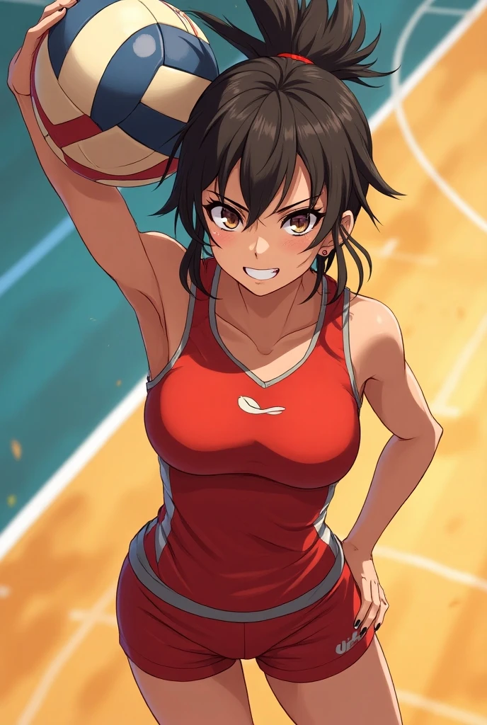 A man is playing a volleyball match at the Olympic Games。