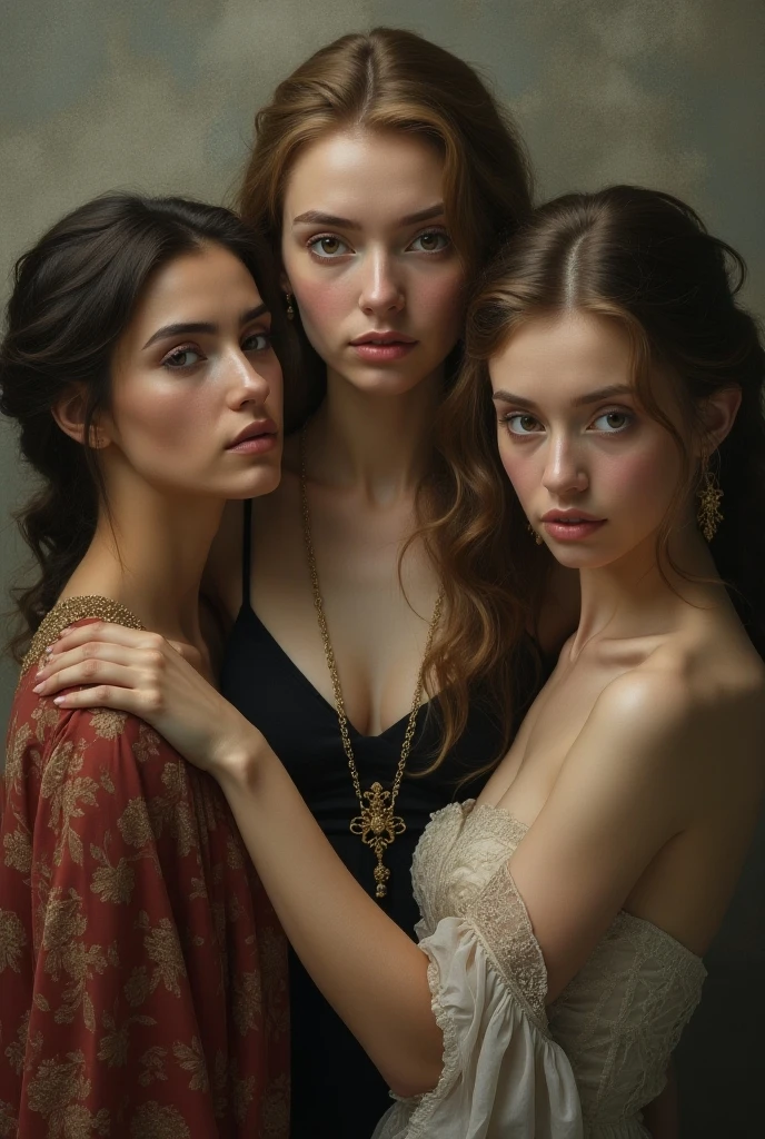 Create a museum version of original painting in the style of Leonado Da Vinci and make it focusing on the feminine beauty vibes showing "girls girls girls", "And persons.They are trying to forget but they are tempted" golden ratio, (highest quality fabric texture), every detail, (Highest Quality) ultra detailed (Ultra-fine ), Photorealistic, Extremely detailed(Extremely detailed) , (highest detail image, lens flare, realistic), (A high resolution)