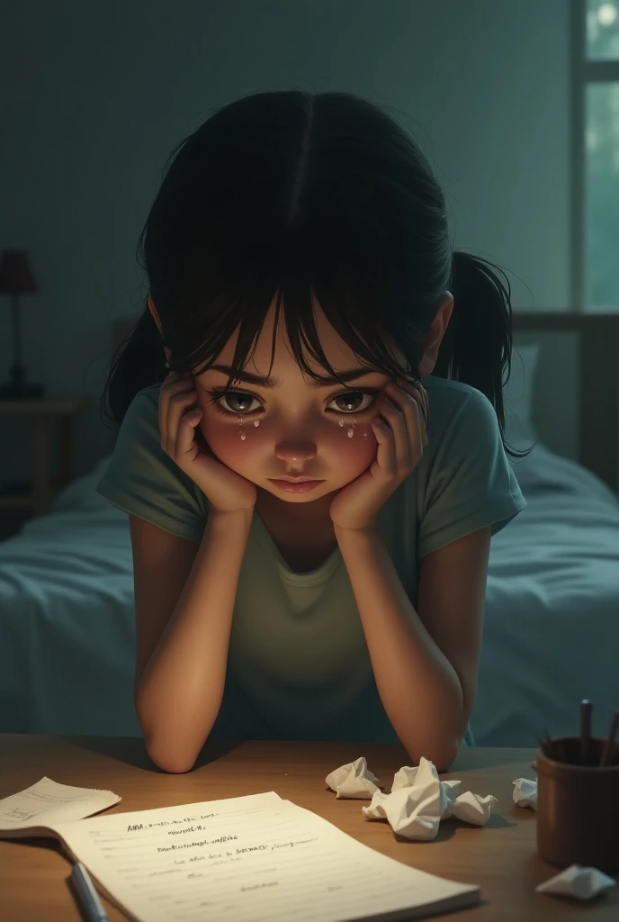 sad girl in home