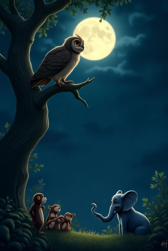 There are two children sitting on a tree branch with an owl, Directed by: Elsa Beskow, inspirado em Elsa Beskow, John the Baptist Monk, Jean - Baptiste Monge, classic children's illustration, Monge Jean-Baptiste Monge, Maio Gibbs, inspirado em Jean-Baptiste Monge, Directed by: Cicely Mary Barker, Estilo de Jean Baptiste Monge