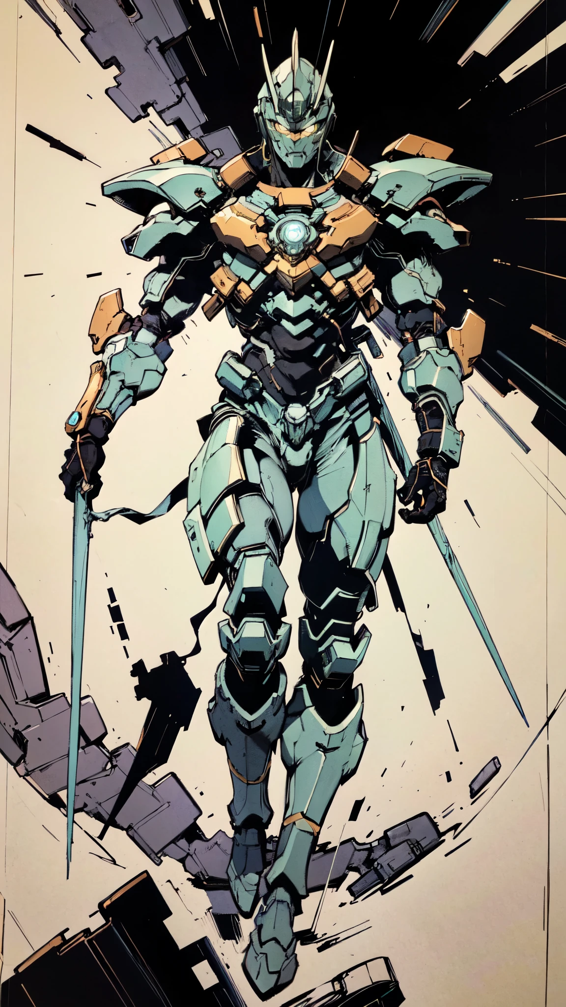 (masterpiece:1.5, best quality:1.5, extremely delicate:1.5, dynamic angle:1.5), ((male:1.5)), Biomimetic humanoid Mecha, green eyes, fully enclosed shoulder guards, matching arm and leg guards, gemstone, full body, full armor, the design balances heavy with agility, organic biotech armor, (the color scheme is primarily White with Green and Blue accents, concept Inspired by Samurai, glowing eyes, the armor glows), standing, floating high above the futuristic sci-fi city, a finely crafted Super robot in anime style, exquisite and mature art style, metallic, dramatic, high definition, highres, ultra-detailed, ultra-fine painting, professional, anatomically correct, symmetrical face, extremely detailed eyes and face, high quality eyes, creativity, RAW photo, UHD, 32k, Natural light, cinematic lighting, (masterpiece-anatomy-perfect:1.2)