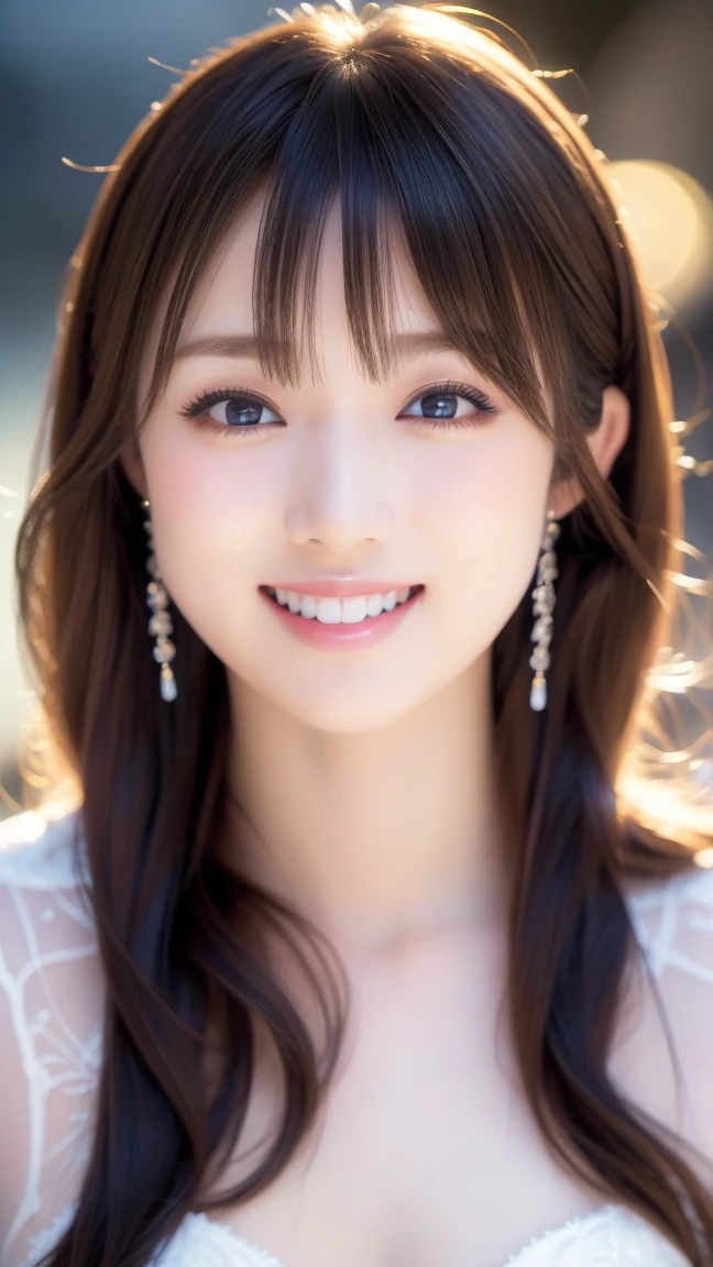  best quality、Tabletop、8k、Highest quality、Beautiful woman、 LOOK AT ME WITH A BRIGHT SMILE 、 perfect makeup、 long eyelashes、Ultra HD Shining Eyes、Ultra HD Hair、Straight Hair、Blunt bangs、 Ultra High Resolution Shiny Lips、Ultra High Resolution Perfect Teeth、Super high resolution beautiful face、(Accurate anatomy:1.1)、((Big Breasts:1.2))、Very bright and beautiful skin、 Very Bright and Vivid 、Halloween party night、