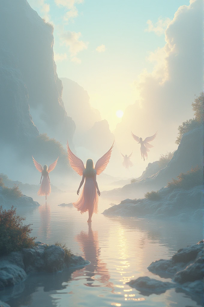 (Photorealism:1.2) an aurora borealis sky with reddish and blue angels and a realistic exotic garden 