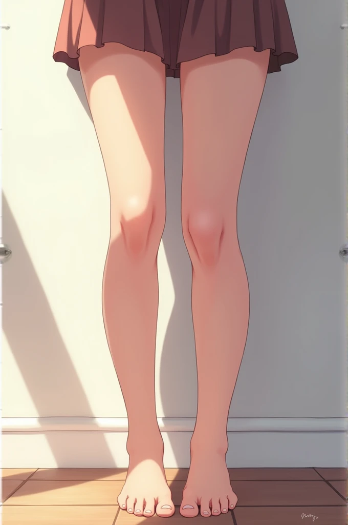 Smooth anime CG art、Focus Only、1 girl、Front view、(((All naked)))、((Full nudity))、naked、(((Small breasts)))、(((brown eyes)))、(((sweat)))、Semi-short hair、(((Sweaty)))、Watery eye、blush、(((Embarrassed look)))、((Open your mouth))、(((standing)))、(((simple background)))、(((fullbody shot)))、(((peeing self)))