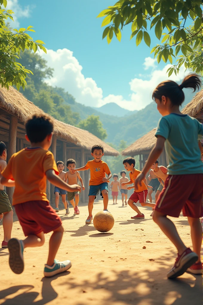 children playing futsal inside futsal indoor court where a boy is kicking ball, all players are wearing nepali hat playing at lab of himalayans range