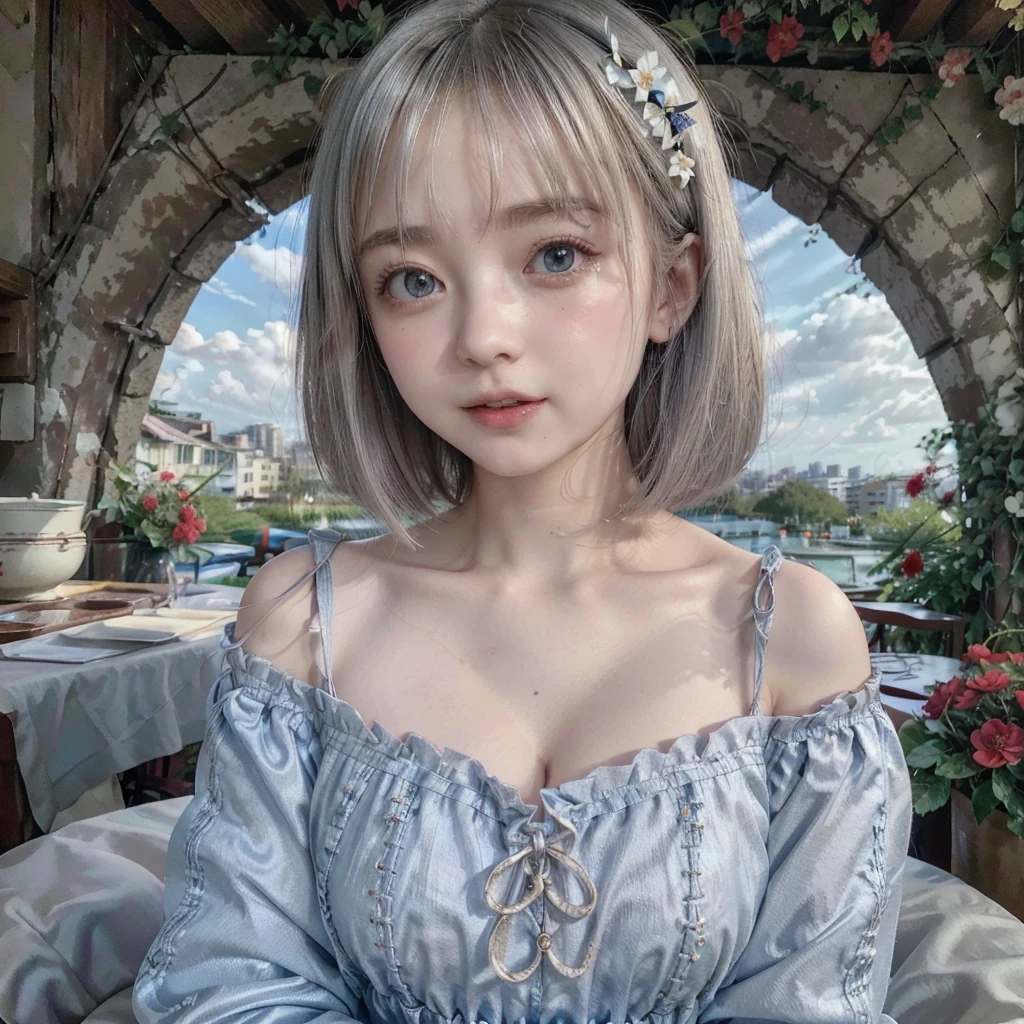 (Best Quality,4K,8K,hight resolution,masutepiece:1.2),Ultra-detailed,(Realistic,Photorealistic,Photorealsitic:1.37), short light blonde hair,piercings、a necklace、 10 years old female child,Young features、Small face、Light blue eyes、Ultra-thin body、Attractive eyes、Super super big、 Shy and cute face, Beautiful smile,Cute smile like a 10-year-old child、no-makeup、Please be drawn with a 10-year-old girl.、Full nudity, more beautiful and adorable than anyone else in this world、