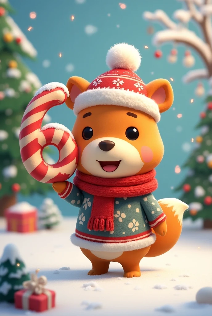 Personnage d'animal crossing de Noël tenant le chiffre 6