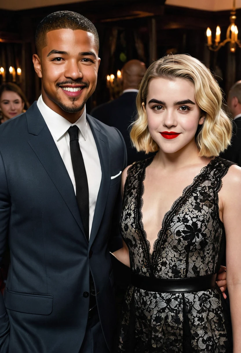 Charles Michael Davis as Marcel Gerard from "The Originals" and Emma Roberts as Madison Montgomery from "American Horror Story" pose together for a photo. Both are smiling. Both are attired attractively but casually for a date. Emma has lovely makeup on her face. New Orleans setting. Daytime. Romantic ambiance. Symmetrical eyes. Symmetrical faces. Lovely details. Photorealistic. Full-colored photo. Professional photo. Highly detailed 8K.