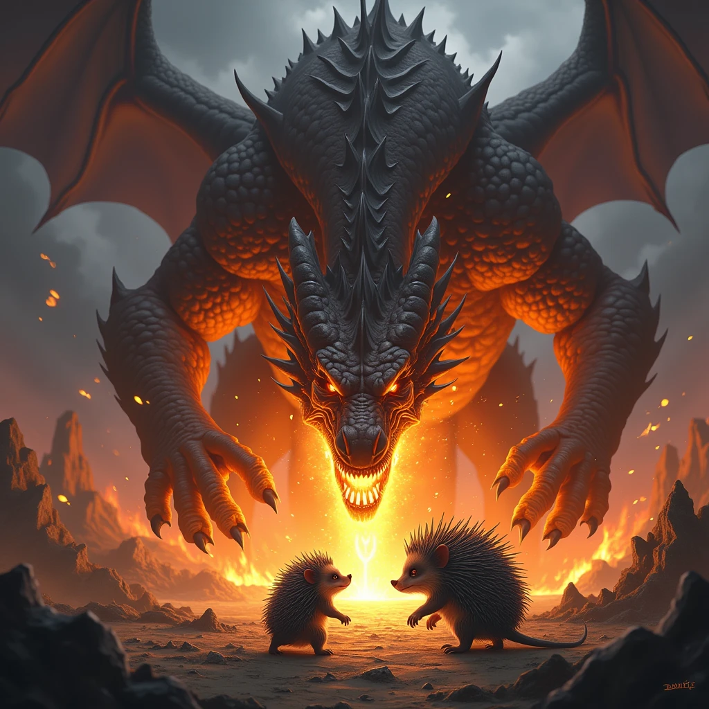 black dragon with red eyes with big wings angry and burn all the forest, and there is a mahjong board in the middle of the forest  